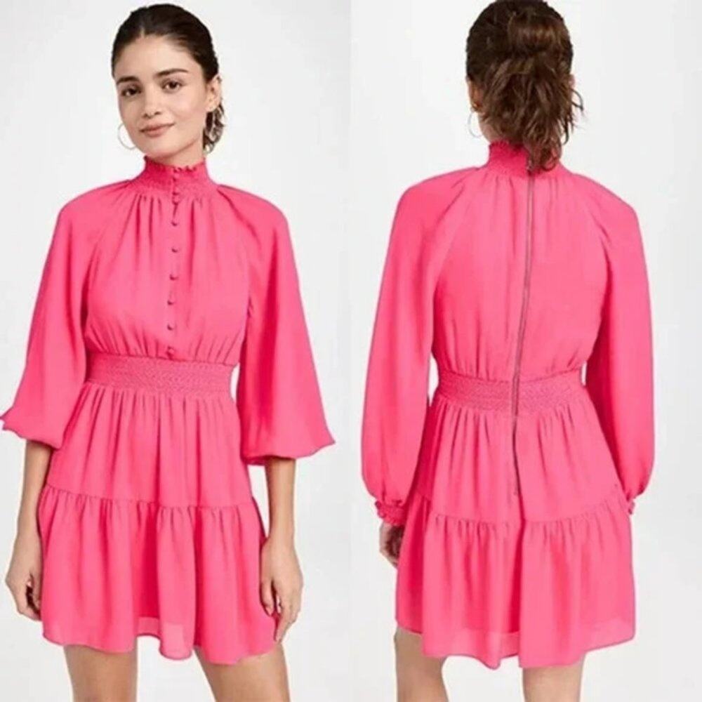 NWT Alice + Olivia Lavinia Smock Crepe De Chine Mini Dress Pink Size: 0